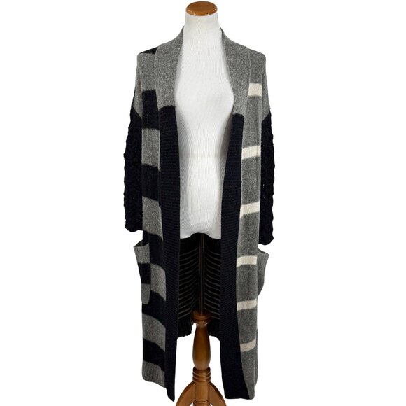 Free People Black Gray Striped Floral Knit Long Cardigan | Boho Grunge Fairy S - Picture 3 of 16